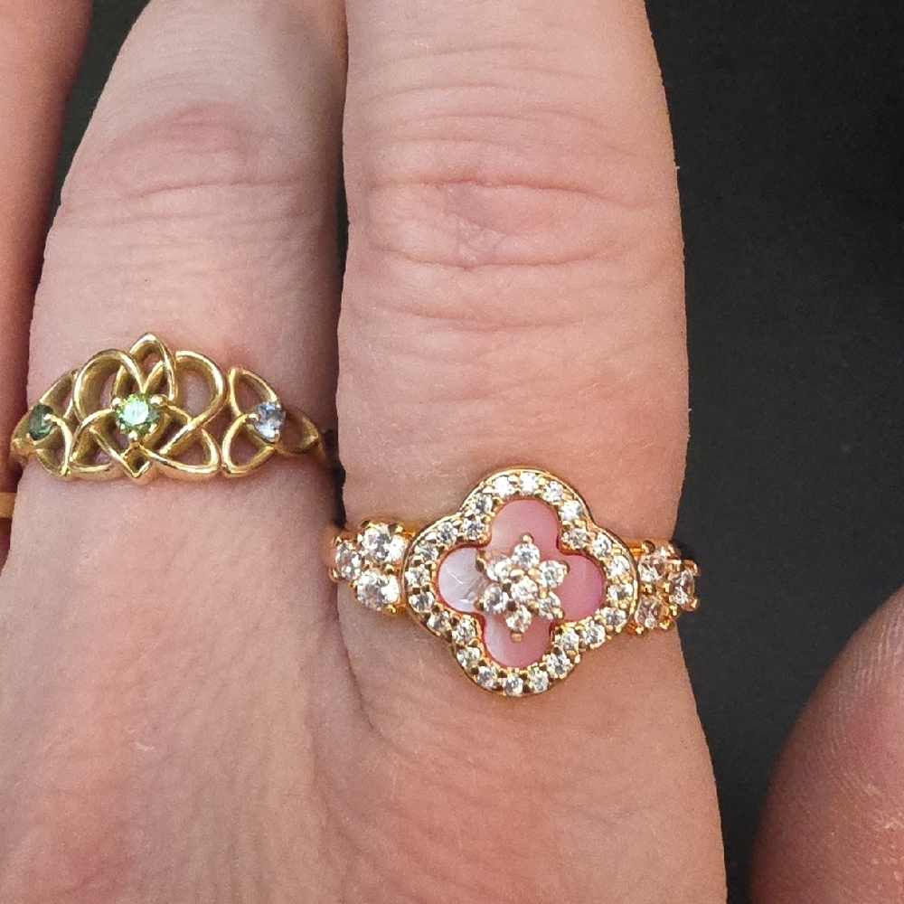 French Bohemian Pink Four-Leaf Clover Rose Gold Adjustable Ring